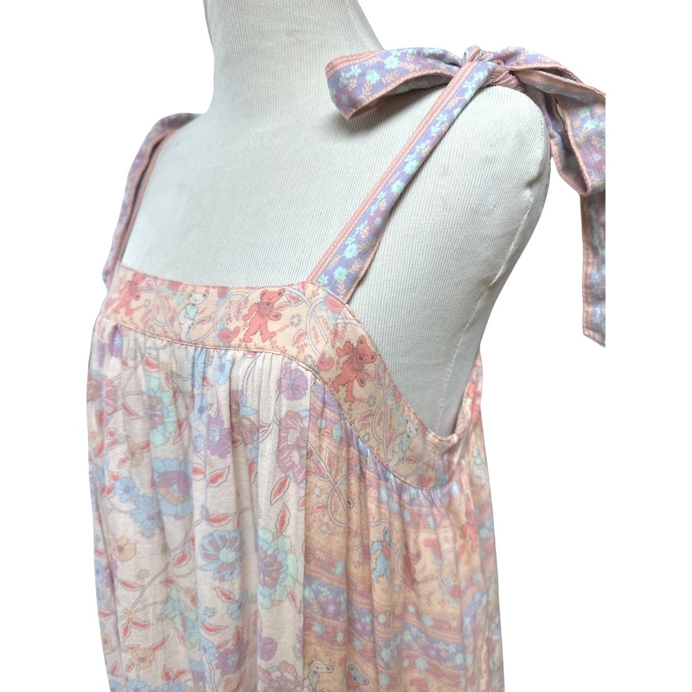 Lucky Brand Grateful Dead Floral Dancing Bears Whimsical Boho Midi Dress Pink M - Picture 4 of 12
